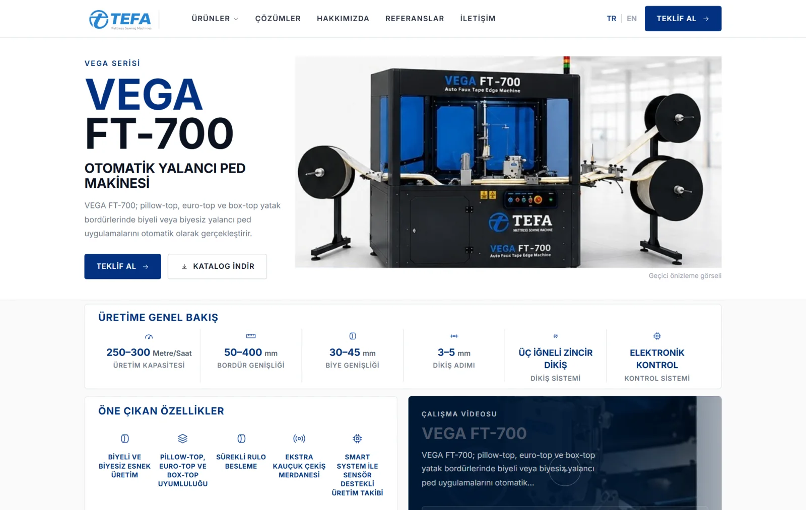 TEFA Makine Kurumsal Web Sitesi ve İki Dilli Makine Kataloğu